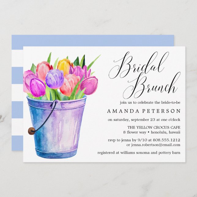 Trendy Watercolor Tulips  wedding Bridal Brunch Invitation (Front/Back)