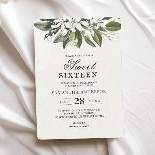 Trendy Watercolor White Flowers & Leaves Invitatio Invitation