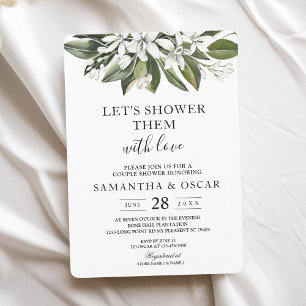Trendy Watercolor White Flowers & Leaves Invitation