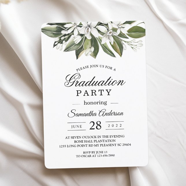 Trendy Watercolor White Flowers & Leaves Invitation (Creator Uploaded)