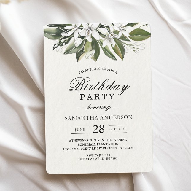 Trendy Watercolor White Flowers & Leaves Invitation (Creator Uploaded)