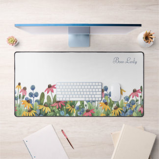 Trendy, Watercolor Wildflowers Border Pattern  Desk Mat