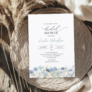 Trendy watercolor winter dusty blue wildflowers invitation