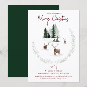 Trendy Watercolor Woodland Animals Christmas Party Invitation