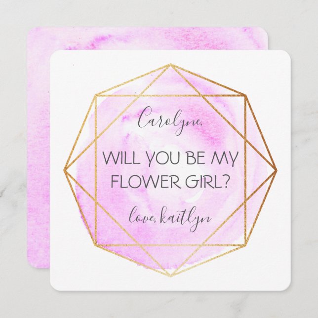 Trendy Waterecolor Diamond | Be My Flower Girl Invitation (Front/Back)