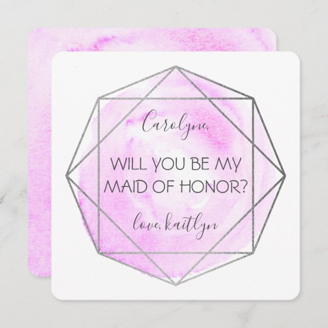 Trendy Waterecolor Diamond | Be My Maid Of Honour Invitation (Front/Back)