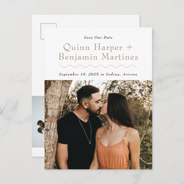 Trendy Wave Photo Save the Date Postcard (Front/Back)