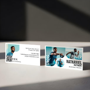 Trendy Wavy Photo Frame Personal Trainer Fitness Business Card