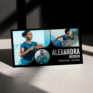 Trendy Wavy Photo Frame Personal Trainer Fitness Business Card