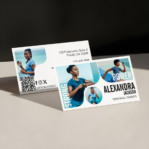 Trendy Wavy Photo Frame Personal Trainer Fitness  Business Card