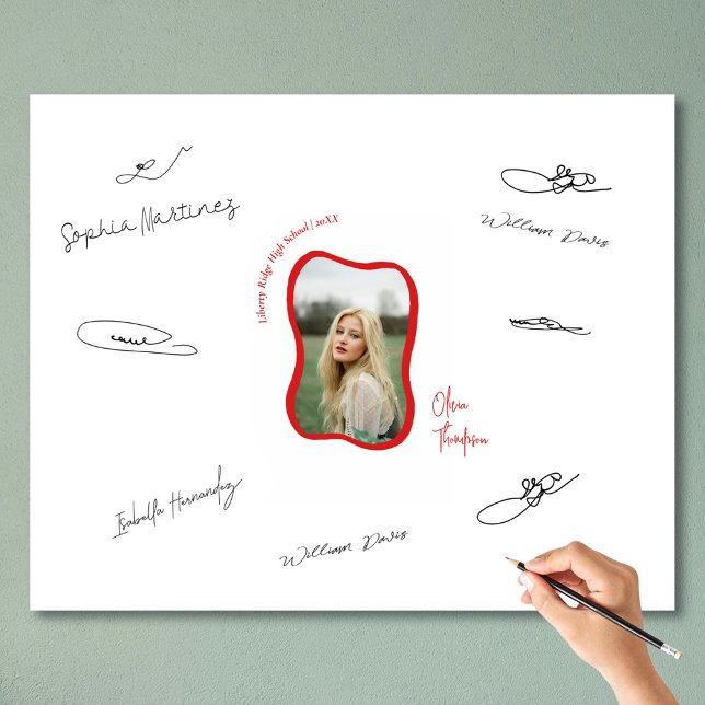 Trendy Wavy Red Graduation Party Signing Guest  Photo Print (Creator Uploaded)