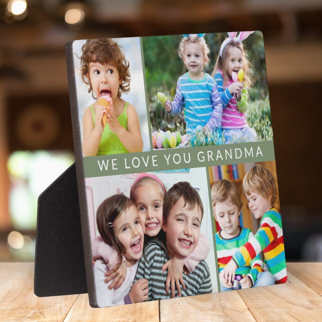 Trendy We Love You Grandma 4 Photo Collage Green Plaque (Creator Uploaded)