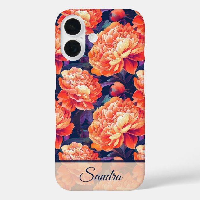 Trendy Wedding Gift Peony Flower Name Case-Mate iPhone Case (Back)