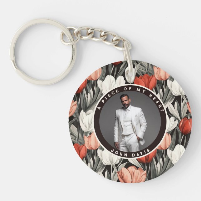 Trendy wedding memory gift Tulip Flower Key Ring (Front)