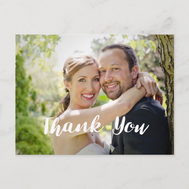 Trendy Wedding Photo Thank You Horizontal Postcard (Front)