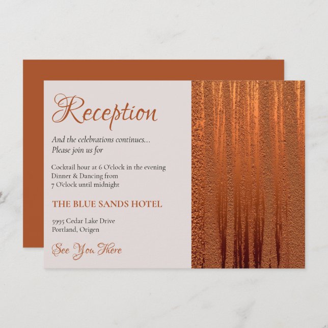 Trendy Wedding Reception Faux Copper Metallic Foil Enclosure Card (Front/Back)