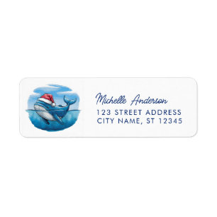 Trendy Whale in Santa Hat Christmas Return Address Label