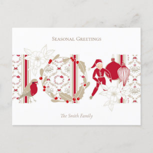 Trendy Whimsical Handdrawn Seasons Greetings Holiday Postcard