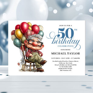 Trendy Whimsical Man 50th Birthday Funny Humor Invitation