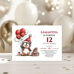 Trendy Whimsical Penguin Watercolor kids birthday  Invitation