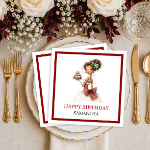 Trendy Whimsical Woman Marsala Script Birthday Nap Napkin