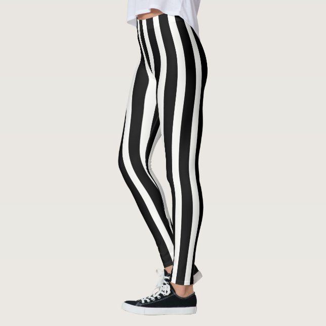 Trendy White And Black Vertical Stripes Leggings (Left)