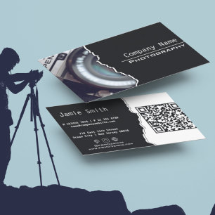 Trendy White & Black Photography Business Card