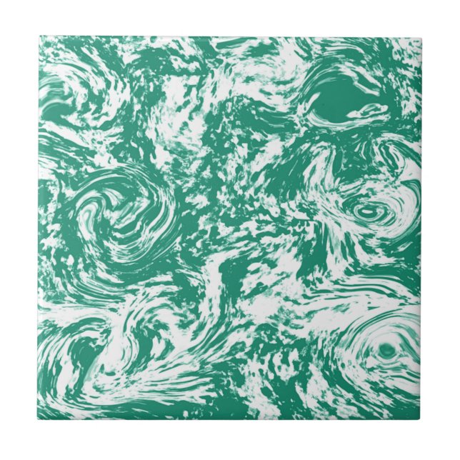 Trendy White Blue - Green Marble Stone - Abstract Ceramic Tile (Front)