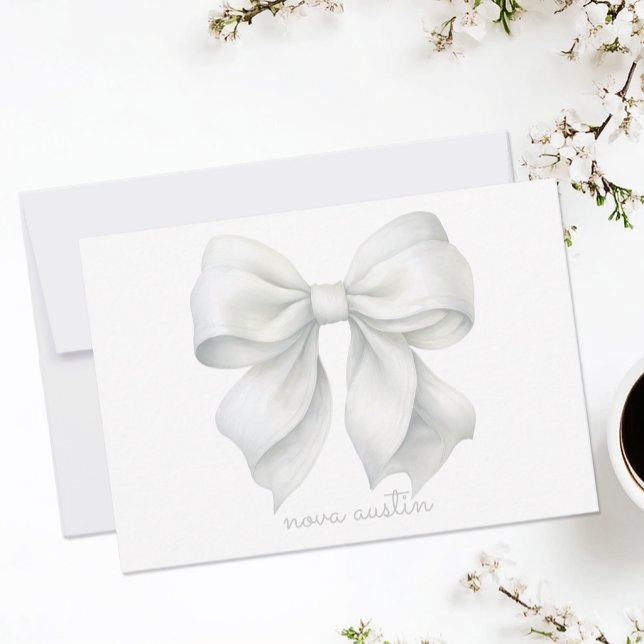 Trendy White Bow Personalised With Name Monogram Card (Creator Uploaded)