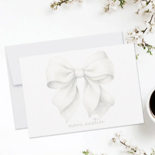 Trendy White Bow Personalised With Name Monogram Card