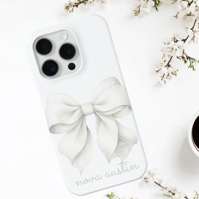 Trendy White Bow Personalised With Name Monogram Case-Mate iPhone Case (Creator Uploaded)