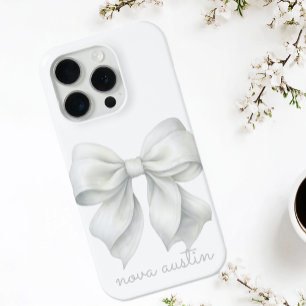 Trendy White Bow Personalised With Name Monogram iPhone 15 Pro Case
