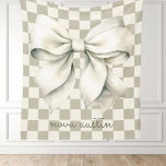 Trendy White Bow Personalised With Name Monogram Fleece Blanket<br><div class="desc">Embrace elegance and style with our Trendy White Bow Personalised With Name Monogram Fleece Blanket. This beautiful blanket features a chic preppy coquette bow design, perfect for adding a touch of sophistication to any nursery or living space. Its trendy chequered pattern complements the classic white bow, making it an ideal...</div>