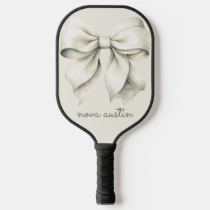 Trendy White Bow Personalised With Name Monogram Pickleball Paddle
