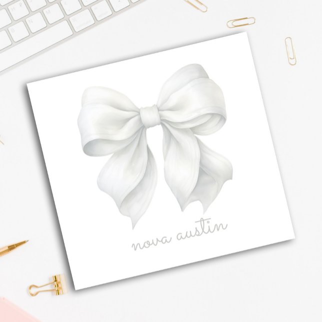 Trendy White Bow Personalised With Name Monogram Post-it Notes (Creator Uploaded)