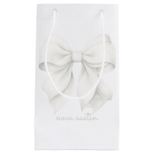 Trendy White Bow Personalised With Name Monogram Small Gift Bag