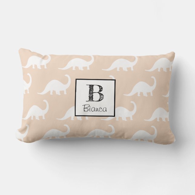 Trendy White Brontosaurus Dinosaurs Personalised Lumbar Cushion (Front)