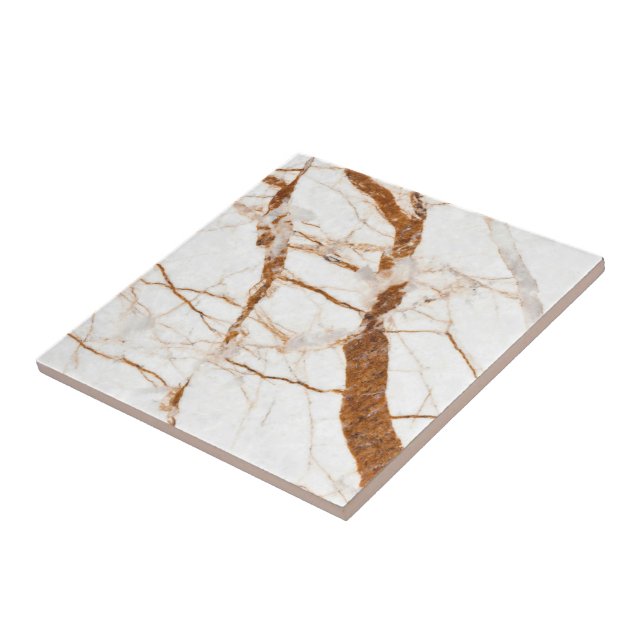 Trendy White Brown Marble Stone - Glossy Ceramic Tile (Side)