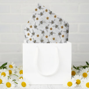 Trendy White Buzzing Spring & Summer Honeybee Tissue Paper