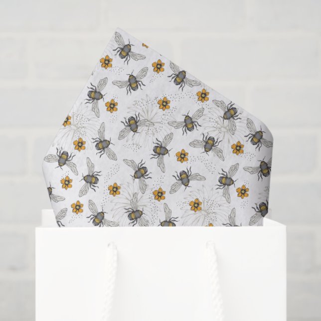 Trendy White Buzzing Spring & Summer Honeybee  Tissue Paper (Gift Bag)