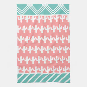 Trendy White Cactus & Geometric Tea Towel