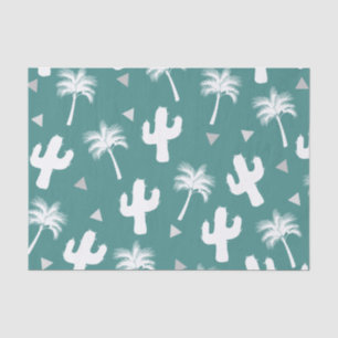 Trendy White Cactus, Palm Trees, & Triangles Tissue Paper