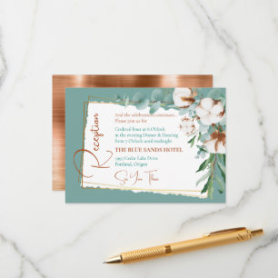 Trendy White Cotton Floral Copper Reception Enclosure Card