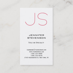 Trendy White Crimson Red Monogram Business Card