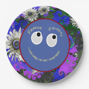 Trendy White Daisies With Blue & Purple Petunias Paper Plate