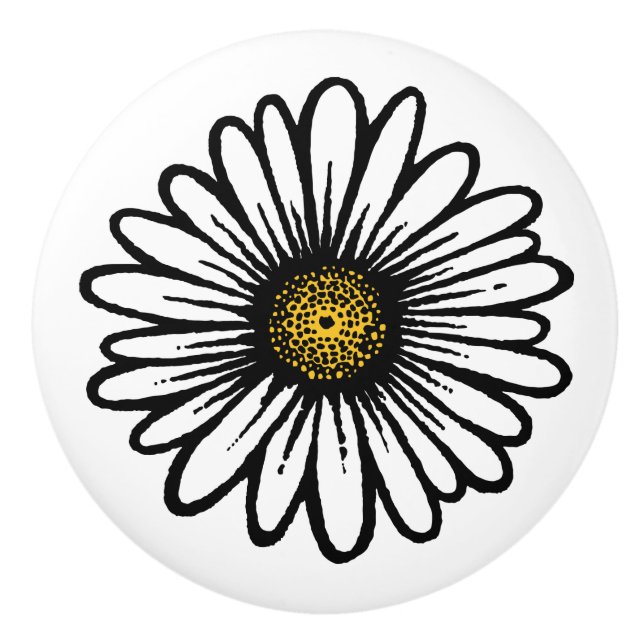 Trendy White Daisy Flower - Hippie Floral Fashion Ceramic Knob (Front)