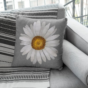 Trendy White Daisy Watercolor Grey Grey Cushion