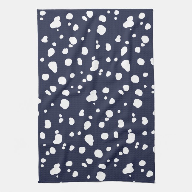 Trendy White Dalmatian Spots & Navy Tea Towel (Vertical)