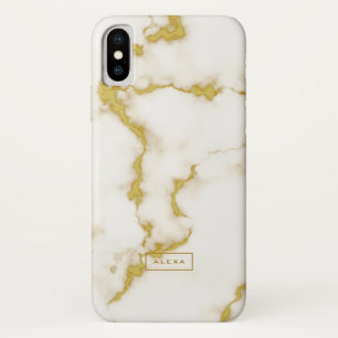 Trendy white faux marble gold accents iPhone x case