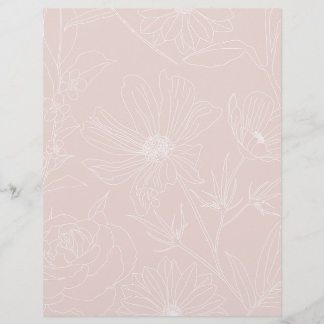 Trendy White Flowers outlines Blush Pink design Custom Letterhead (Front)